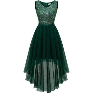 BeryLove Women Tulle  Sequin Navy Chiffon Scoop Neck Sleeveless Cocktail Dresses